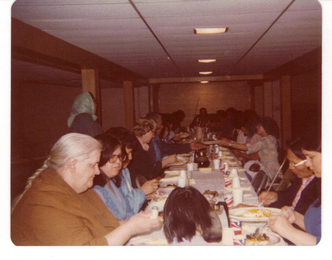 Crowd in church basement